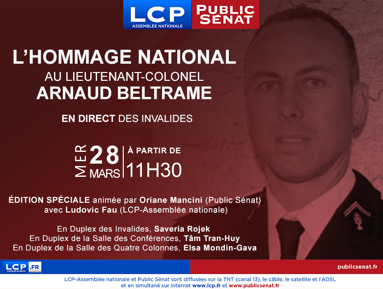 Les chaînes qui vont retransmettre l&rsquo;hommage au lieutenant-colonnel Arnaud&nbsp;Beltrame